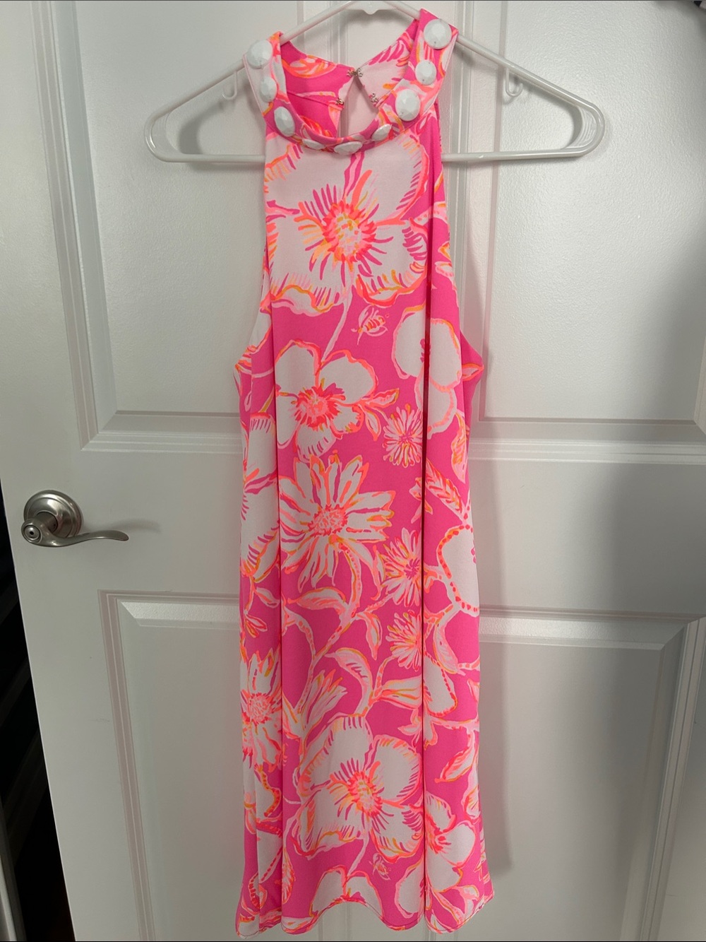 Lilly Pulitzer Pink White Floral Halter Dress